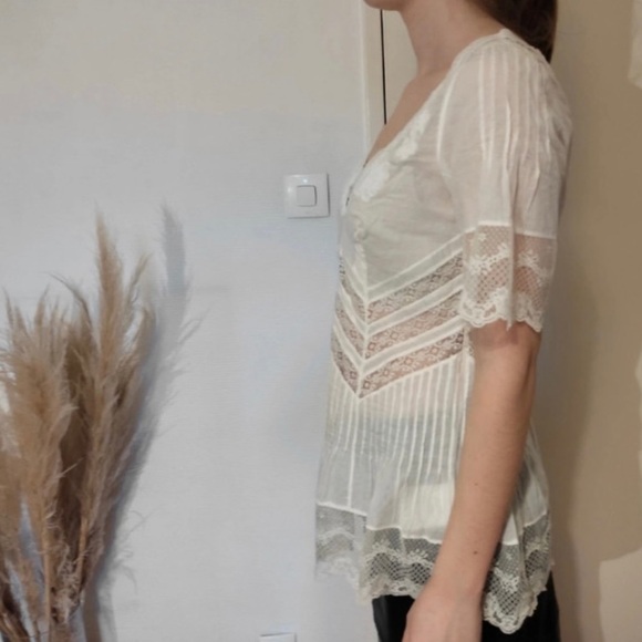 Karen Millen England Lace Cotton Blouse In Ivory - Picture 2 of 9